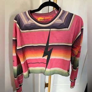 Aviator Nation Tulum Bolt Stitch Cropped Crew Sweater